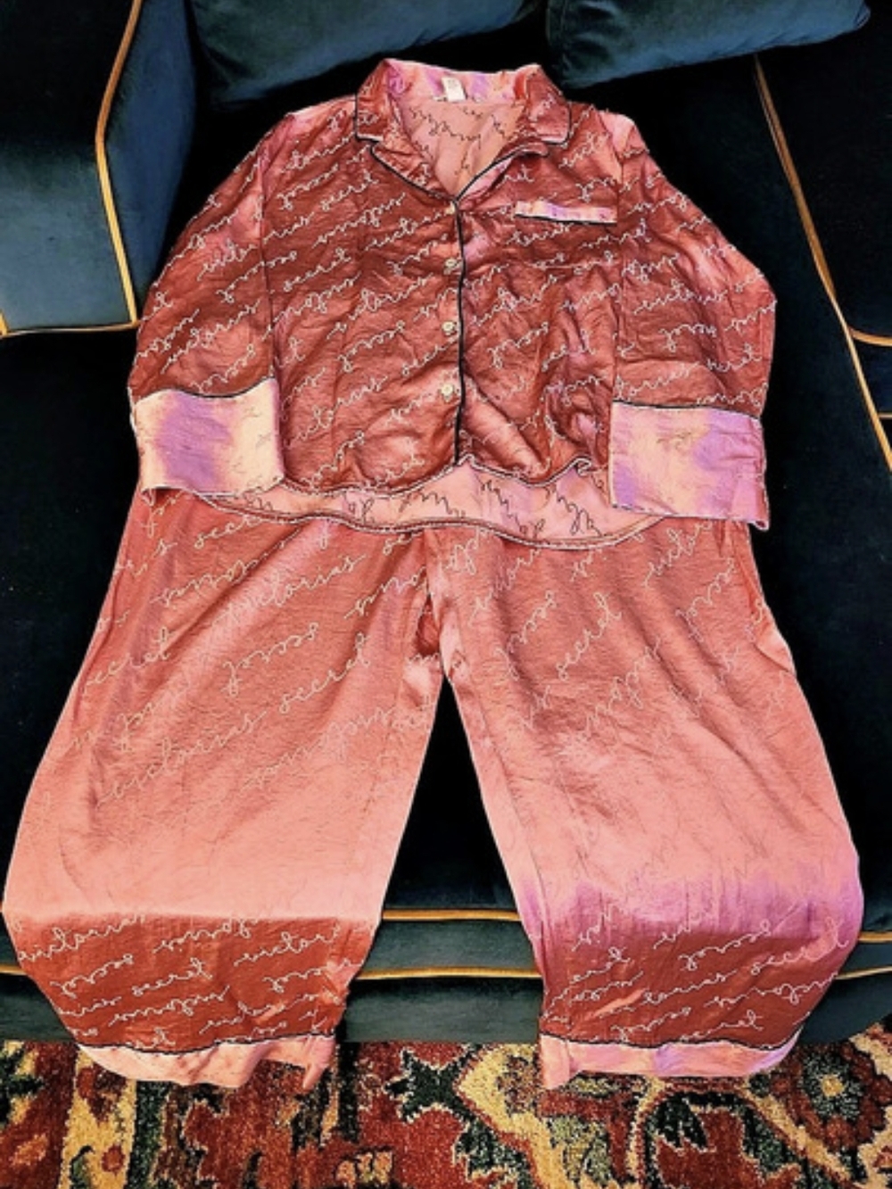 Victoria's Secret Signature Satin Long Pajama Set Pink Large